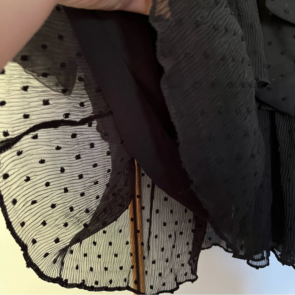 Zara Black Sheer Dot-Tier Tie-Neck Blouse - Picture 11 of 14